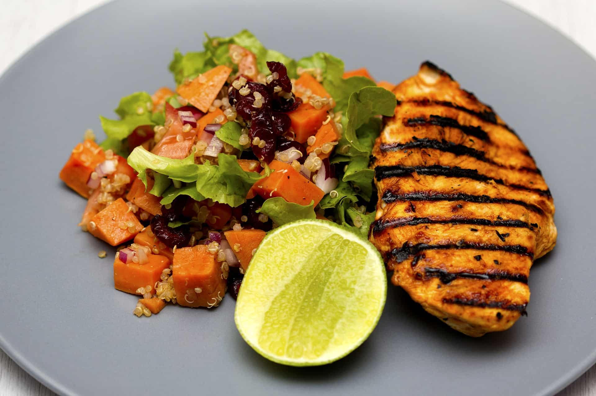 Grilled chicken steak with sweet dressing and salad