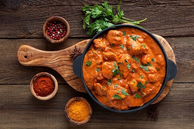 Tasty butter chicken curry dish from Indian cuisine.