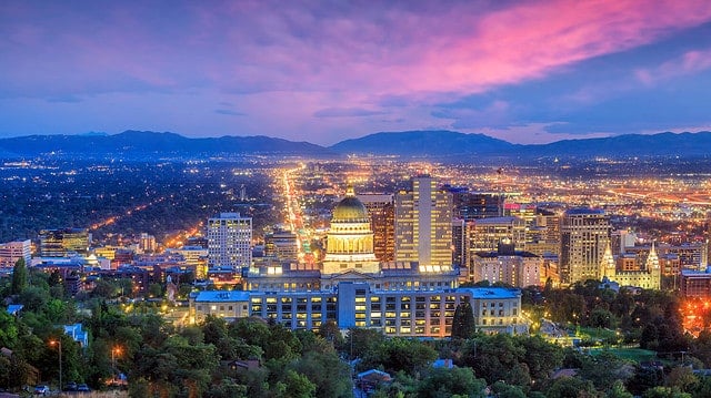 Salt Lake City skyline Utah at night in USA