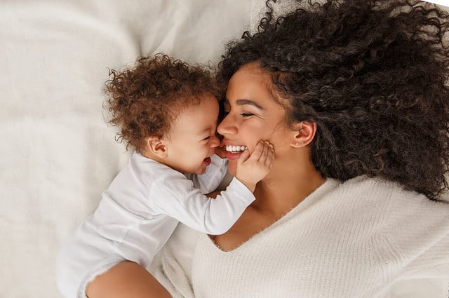 Love of a mother and baby. Family in the house. Lifestyle
