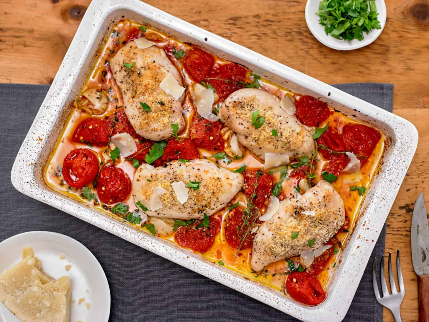 Baked Chicken With Crispy Parmesan and Tomatoes