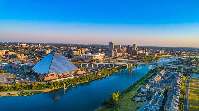 Memphis, Tennessee, USA Downtown Skyline Aerial.