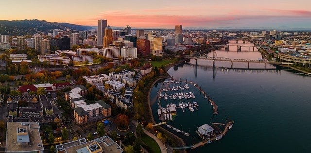 Sunset in Downtown Portland Oregon