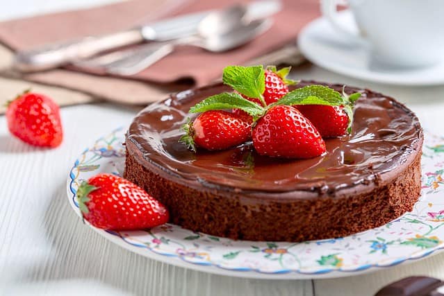 Homemade brownies made from cocoa, eggs and bananas. Low-calorie dessert without sugar. Concept of a low-carb and gluten-free diet.
