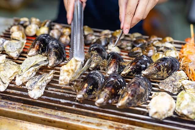 Mixed seafood barbecue on grill pan