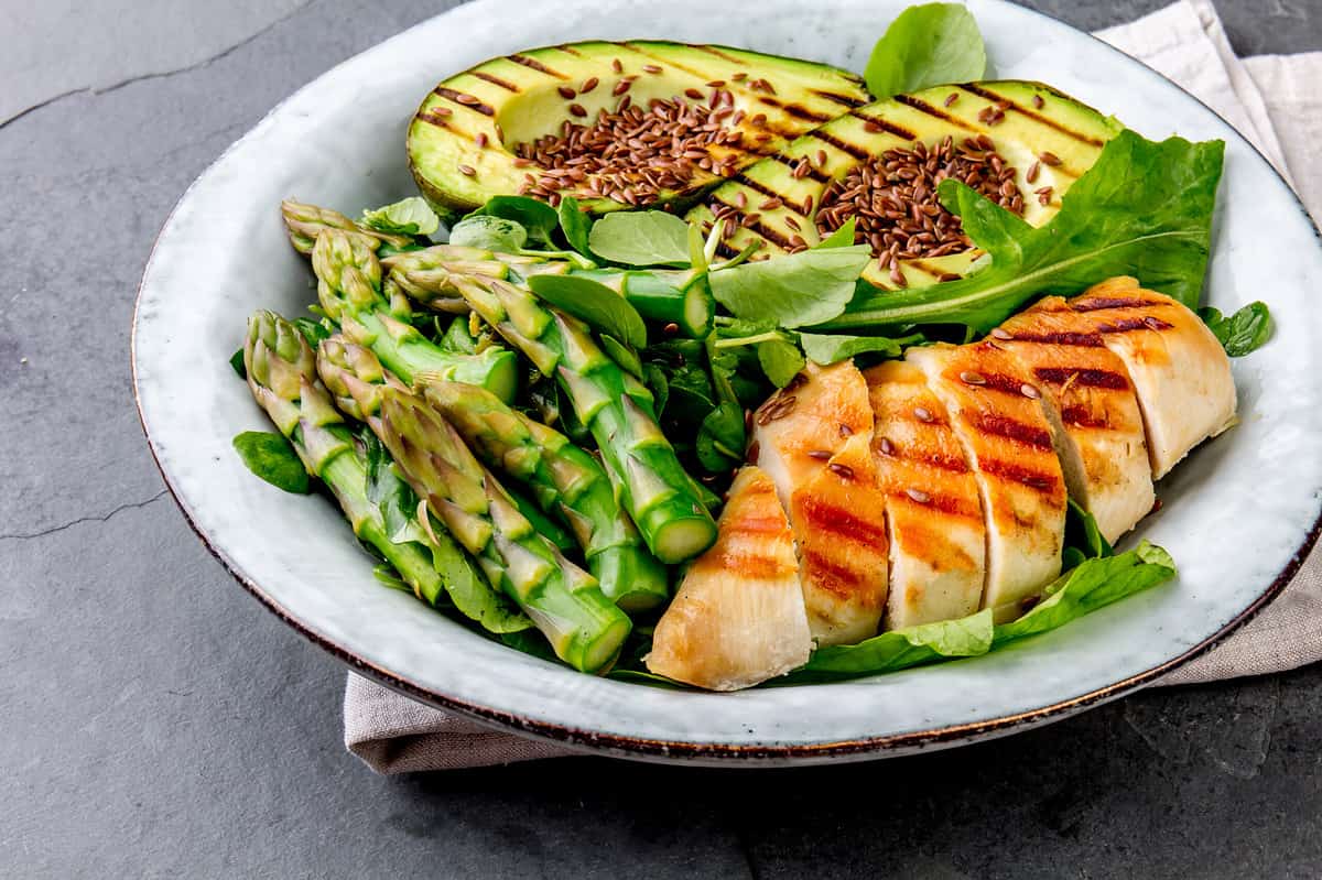 grilled avocado and asparagus salad